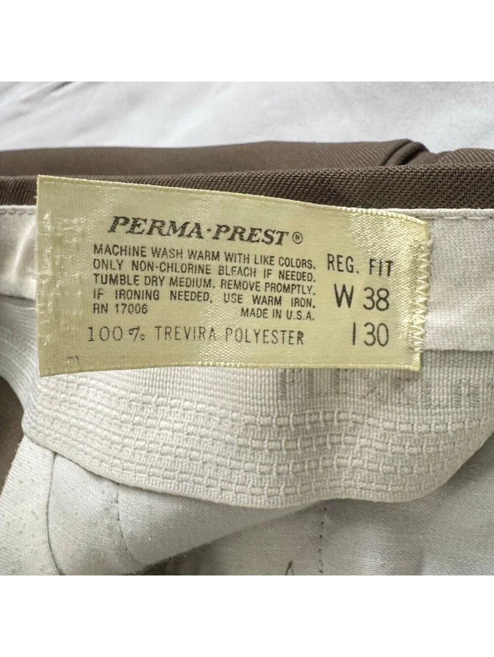 Perma-Prest Dress Pants Mens 38W 30L Khaki Brown Reg Fit Work Flexslax USA